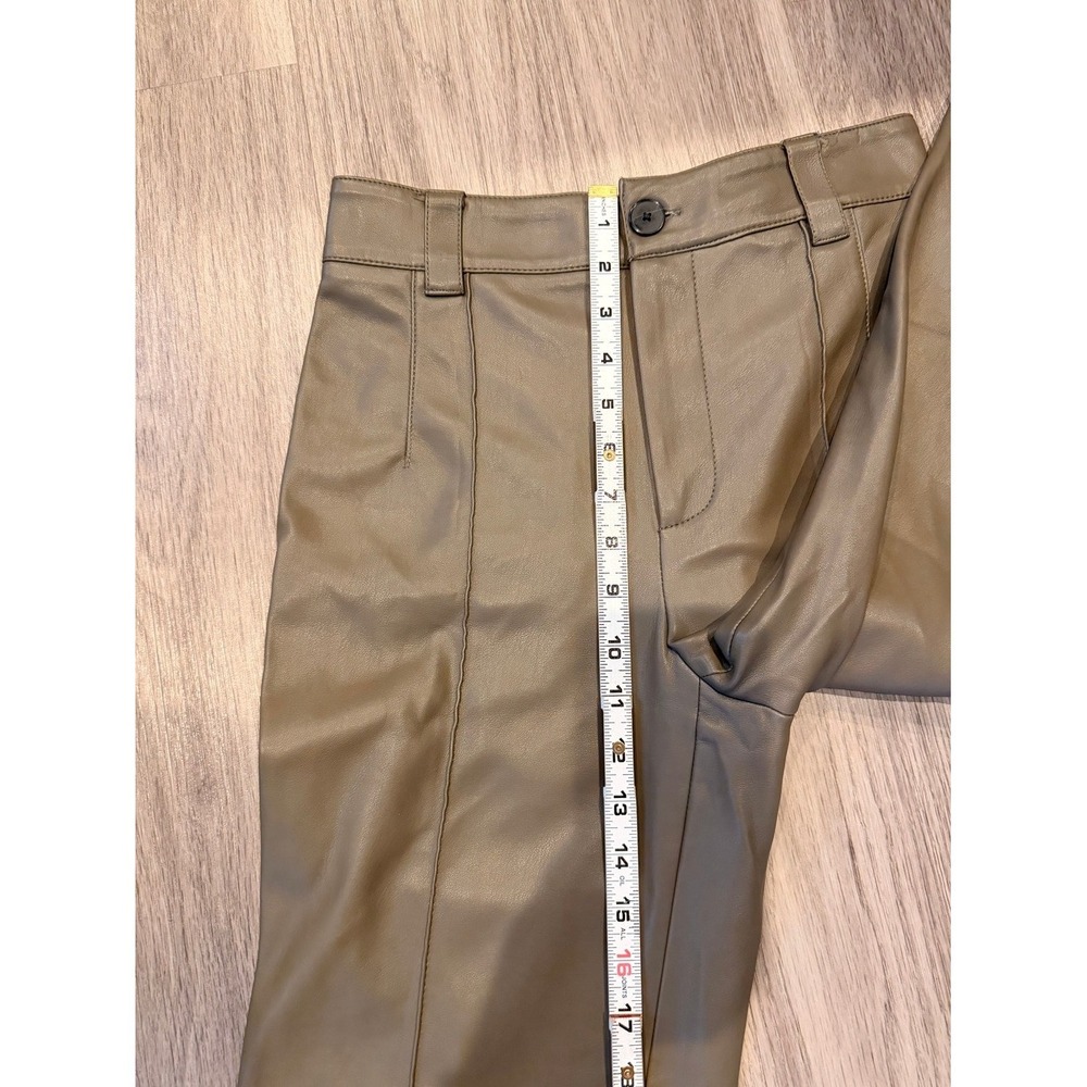 Women's ZARA Olive Faux Leather Trousers XS Sleek Modern Edgy Minimalist Urban - Picture 7 of 10